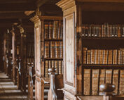 Image of bookshelves in a legal library
