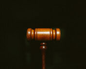 Gavel on dark background.